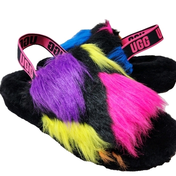 UGG Fluff Yeah Party Spots Sheepskin Slide Sandals Slippers - Picture 3 of 8